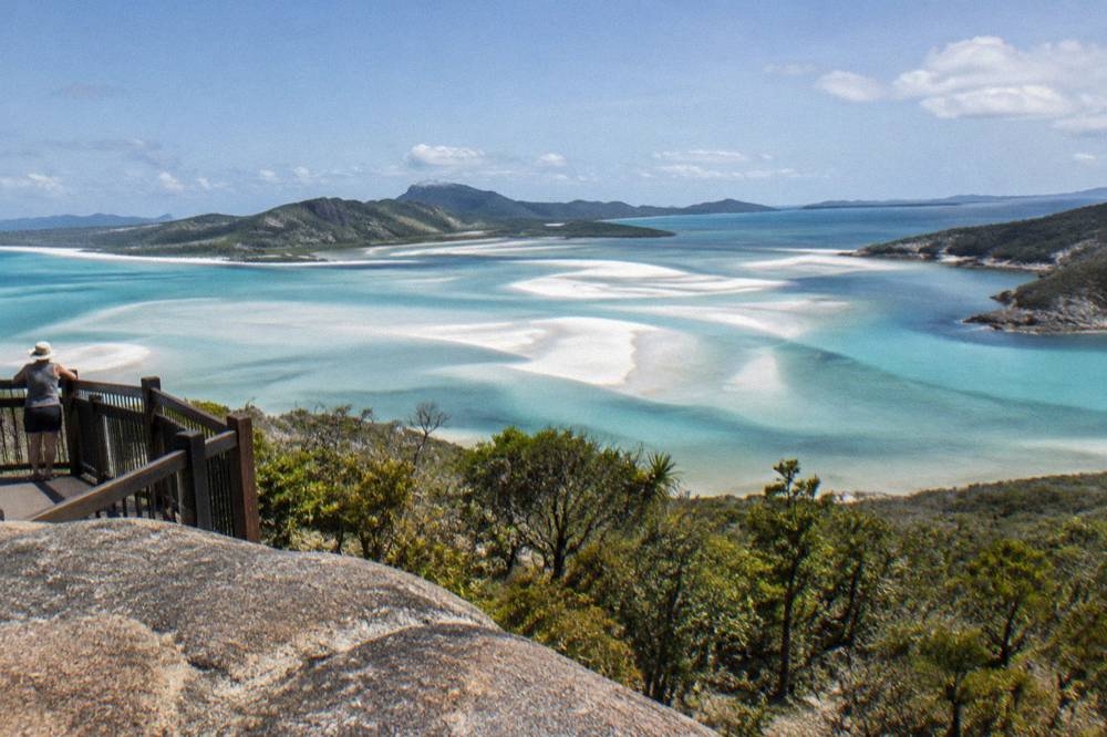 Turquoise swirl of Hill Inlet where tide moves sand through shallow water